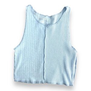American Eagle Light Blue Patchwork Ribbed Cropped Tank Top | Size M